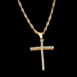 CZ CROSS NECKLACE 14K PVD PLATED